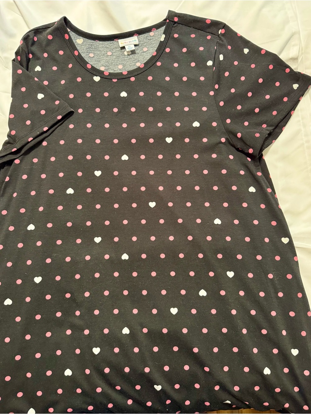 LuLaRoe Black Dress with Pink Polka Dot & white heart Print - Picture 1 of 3
